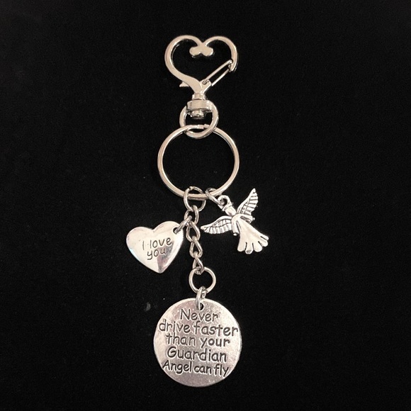 Never Drive Faster Than Your Guardian Angel Can Fly Keychain Bag Charm - Picture 2 of 7